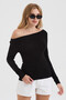 Women's Black Boat Neck Slim Fit Finger-Loop Ultra Soft Flexible Lycra Cotton Basic Body&Blouse - 8