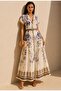Women's Floral Patterned Belted Long Shirt Collar Maxi Dress - 4