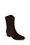Women's Brown Printed Thick Heeled Suede Leather Cowboy Boots Wf170035Ds - 8
