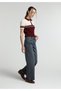 Wide Leg Fit Women's Blue Black Denim Jean Pants