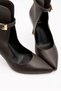 Caren Women's Brown Leather Pointed Toe Thin Heel Belt Detailed Windowed Stylish Boots & Stiletto 9 cm Heel - 6