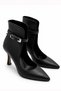 Caren Black Pointed Toe Thin Heeled Belt Detailed Windowed Stylish Women's Boots & Stilettos - 4