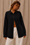Breathable Regular Muslin Fabric Long Sleeve Collared Men's Shirt - Black