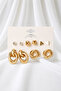 Gold Color 5 Pair Earring Set with Hoop Stone and Geometric Model - 5