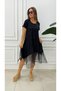Women's Short Sleeve Round Tulle Asymmetric Detail Viscose Dress - 4