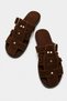 Black Women's Suede Gold Buckle Detailed Cage Closed Toe Bohemian Slippers - 6