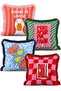 Pop Art Written Goose Pepper and Crab Patterned 4-Piece Fringed Throw Pillow Cover Set