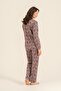 Women'S, Floral Patterned, Brown, Shirt Pajama Set (with Socks as a Gift) - 4