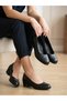 Genuine Leather Black Comfort Sole 4 cm Heeled Casual Women's Shoes - 5