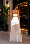 Women's Asymmetrical White Satin and Lace Detailed Long Skirt – High Waist Stylish Evening Dress Skirt - 3