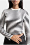 Women's Black and White Striped W6-2 Cropped Stretchy Fabric Knitwear Sweater - 6