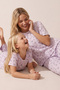 Lilac Cat Patterned Cotton Ribbed Camisole Knitted Pajama Set 26120402
