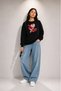 Women's Xo X Heart Graphic Printed Comfortable Fit Crew Neck Black Sweatshirt - 3