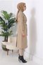 Women's Hijab Below Knee Lined Degaje Collar Linen Fabric Slit Trench Coat Stone - 4