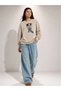 Women's Baggy Fit Crew Neck Beige Sweatshirt with Baby Graphic Print - 3
