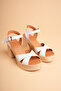 Women's Genuine Leather Platform Heeled Sandals - White - 4