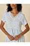 Women Blue Printed V Neck Nightgown - 2