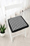 Goose Feet Patterned Fringed Zippered Chair Cushion - Modern Black and White Tufted Patchwork Style Cushion - 2