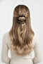 Black Rubber Hair Tie Set, Stylish Hair Accessory with Gray Fluffy Beads and Yellow Detailing - 2
