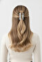 Marble Pattern Light Gray Rectangular Double Hair Clip Set - Stylish and Modern Hair Accessory - 2
