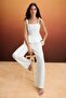 Beyaz  %100 Keten Aksesuar Detaylı Peplum Bluz TWOSS26BZ00681