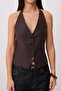Koyu Kahverengi Fitted Boyundan Bağlamalı Tencel Yelek TWOSS26YE00039 - 3