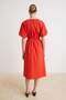 Pomegranate Flower Front Tie Detail Balloon Sleeve Midi Woven Dress Twoss26El00718 - 4