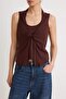 Kahverengi Fitted/Vücuda Oturan V Yaka Kısa Kollu Crop/Kısa Yumuşak Örme Bluz TWOSS26BZ00907 - 3