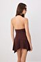 Kahverengi Halter Dik Yaka Yaka Kolsuz Süper Kısa/Mini Esnek Örme elbise TWOSS26EL01138 - 4