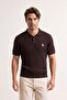 Kahverengi Regular/Normal Kesim Nakışlı Dokulu Triko Polo Yaka T-shirt TMNAW27PO00004 - 2