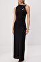 Siyah Asimetrik Yaka Bodycone/Vücudu Saran Maxi Elbise TPRSS26EL00295 - 3