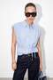 Blue Shoulder Gathered Belted Striped Shirt Tdrss26Go00119