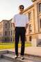 Black Stretchy Stretch Fabric Slim Fit Ankle-Length Men's Trousers Tmnss26Pl00019