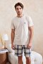 Beige Regular Fit Plaid / Check 100% Cotton Summer Knitted Pajamas Set Tmnss26Pt00065 - 2
