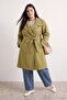 Haki Dik Yaka Pamuklu Oversize Büyük Beden Trençkot TWOAW27BM00006 - 2