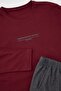 Burgundy Regular Slogan Printed 100% Cotton Knitted Pajama Set Tmnaw27Pt00001 - 7