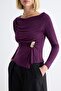 Purple Plain Fitted Degaje Collar Accessory Detailed Sandy Knitted Blouse Twoaw27Bz00019 - 3