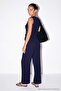 Navy Blue Double Breasted Collar Accessory Sleeveless Top Comfortable Fit Elastic Waist Pants Set Tdrss26Au00050 - 5