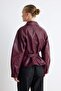 Bordo Regular Kalıp Kuşaklı Suni Deri Mont TWOSS26MO00001 - 4