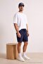 Navy Blue Modal Look Elastic Waist Men's Shorts & Bermuda Tmnss26Sr00043