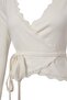 Ekru Düz Fitted/Vücuda Oturan Kruvaze Dantel Detaylı Crop Yumuşak Örme Bluz TWOAW27BZ00116 - 7
