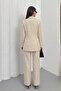 Women's Two-Piece Stylish Gold Belted Padded Shoulders Blazer Jacket Wide-Leg Pants Set - 3