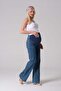 Maternity Wide Leg Jeans with Elastic Waistband and Back Belt, BLUE - 5