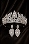 Stylish and Elegant Wedding and Engagement Bridal Crown and Earring Set with Crystal Stones - 2