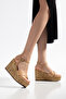 Genuine Leather 34-35-36-37-38-39-40 Size Natural Cork Look Women's Sandals - 3