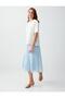 Sky Blue High Waist Relaxed Fit Pleated Mesh Midi Skirt - 2