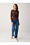 Brown Slim Fit Crew Neck Knitted Blouse with Gathered Waist - 2
