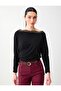 Black Boat Neck Long Sleeve Knitted Blouse with Lace Detail