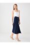 Navy Blue Straight Cut Button Detailed Knitted Midi Skirt - 3