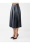 Black Leather Look Pleated Regular Waist Midi Skirt - 4